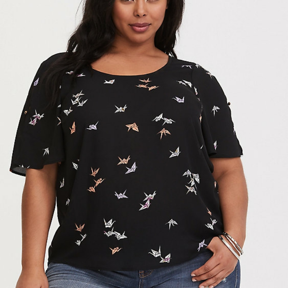 BLACK CRANE GEORGETTE BOW BACK BLOUSE